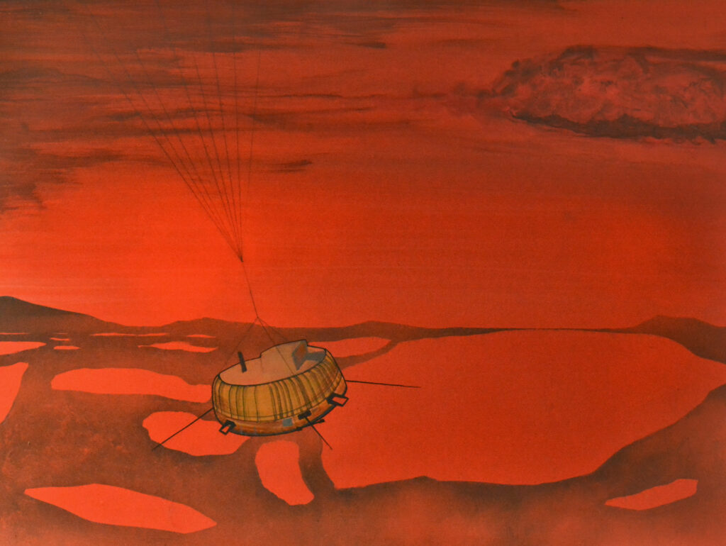 33. Cassini Huygens over Titan lakes akrilfestmény