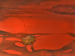 33. Cassini Huygens over Titan lakes akrilfestmény
